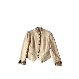 Double D Ranch Off White Cream Cotton Blazer Jacket Embroidered Women's Size Med